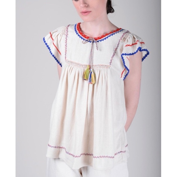 Ulla Johnson Katya Crochet-trimmed Embroidered Silk-noil Blouse In Natural NWT - Picture 4 of 8